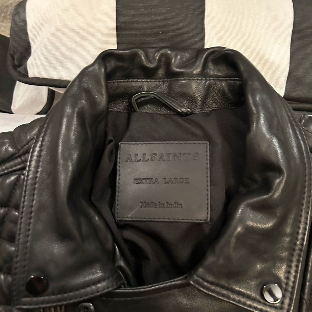 All Saints Black Leather Jacket with Quilted Detail - Picture 2 of 6